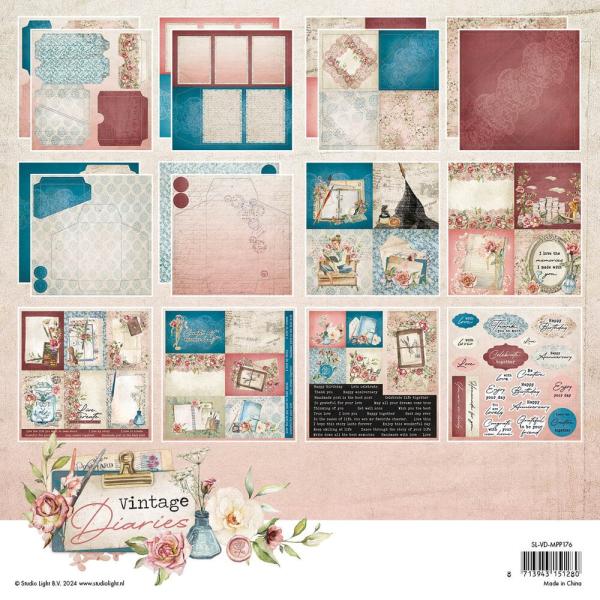 Studio Light - Designpapier 20,3x20,3cm "Vintage Diaries" Mixed Paper Pad - 36 Bogen 