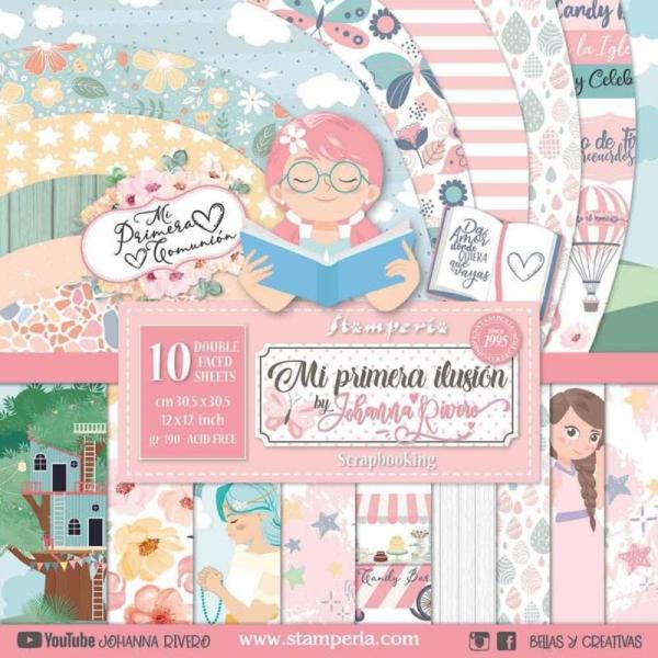 Stamperia - Designpapier "Mi Primera Ilusión" Paper Pack 12x12 Inch - 10 Bogen