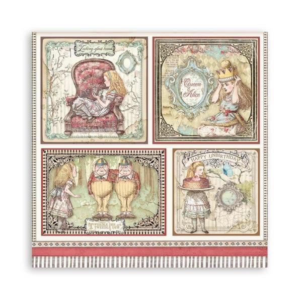 Stamperia - Designpapier "Alice 4 Cards" Paper Sheets 12x12 Inch - 10 Bogen