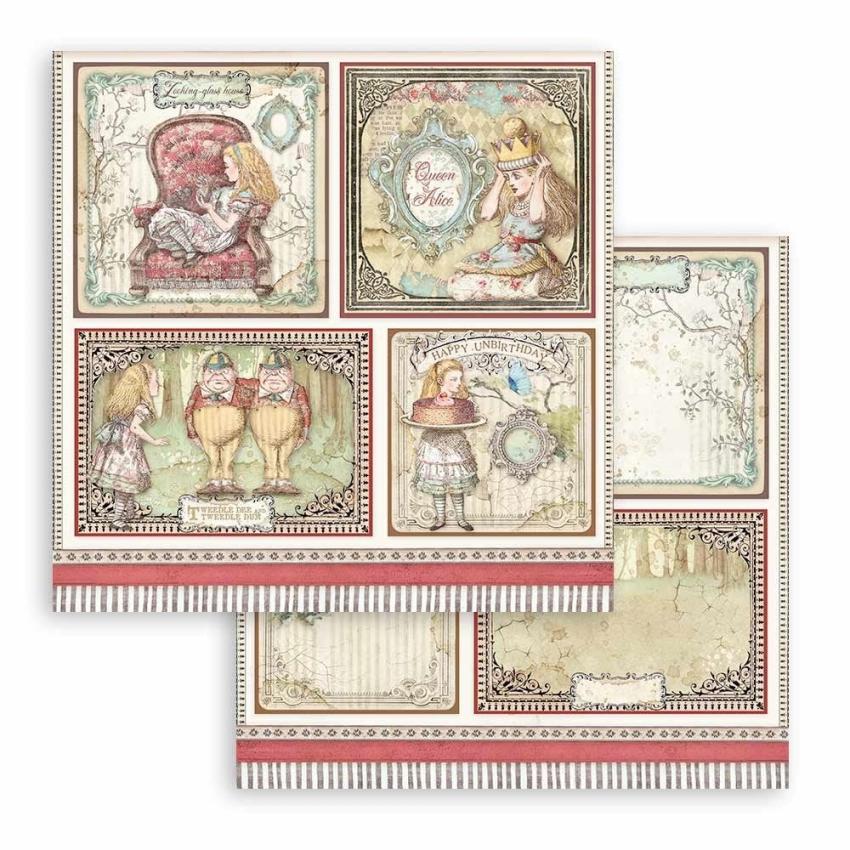 Stamperia - Designpapier "Alice in Wonderland and Through the Looking Glass" Maxi Paper Pack 12x12 Inch - 10 Bogen