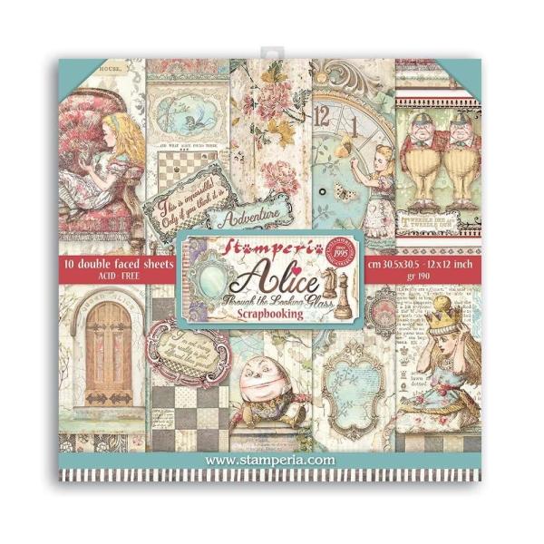 Stamperia - Designpapier "Alice Through the Looking Glass" Paper Pack 12x12 Inch - 10 Bogen