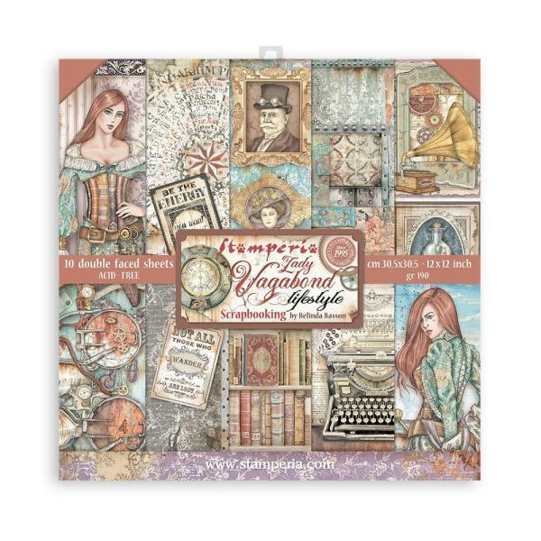 Stamperia - Designpapier "Lady Vagabond Lifestyle" Paper Pack 12x12 Inch - 10 Bogen