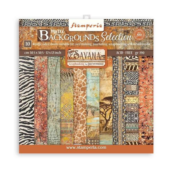 Stamperia - Designpapier "Savana" Maxi Paper Pack 12x12 Inch - 10 Bogen