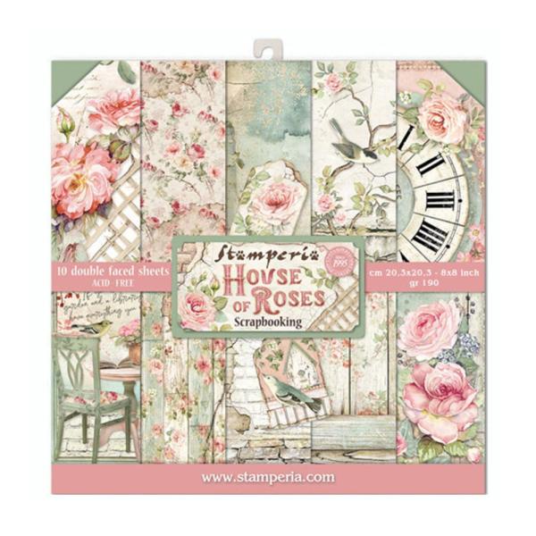 Stamperia - Designpapier "House of Roses" Paper Pack 8x8 Inch - 10 Bogen