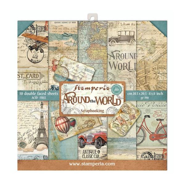 Stamperia - Designpapier "Around the World" Paper Pack 8x8 Inch - 10 Bogen