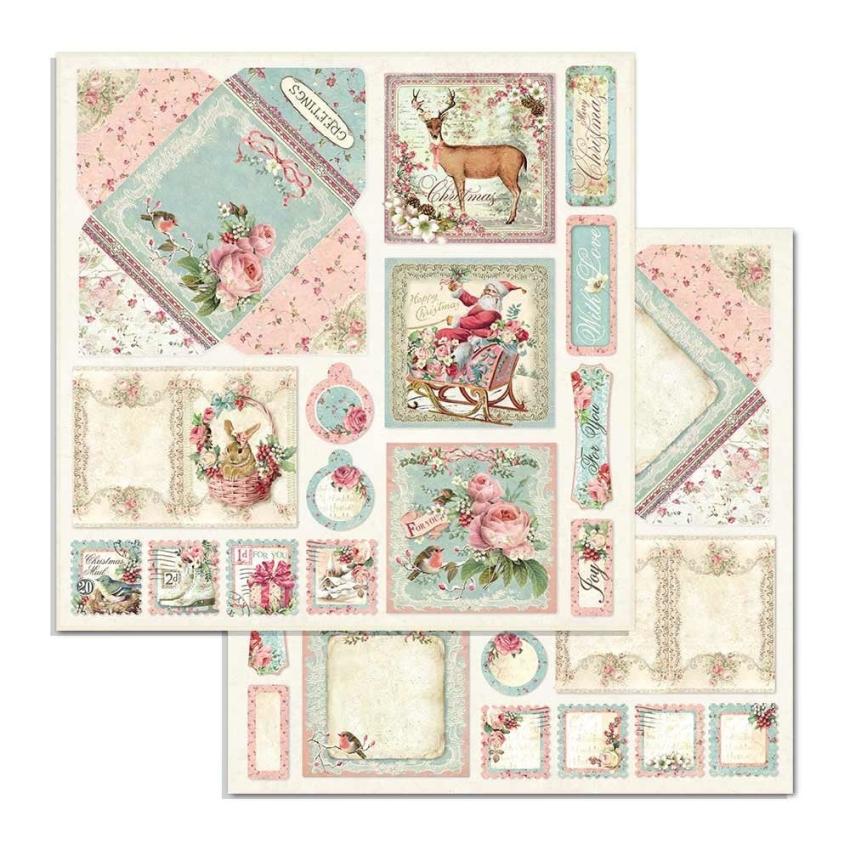 Stamperia - Designpapier "Pink Christmas" Paper Pack 6x6 Inch - 10 Bogen