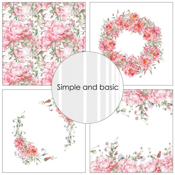 Simple and Basic - Designpapier "Opulent Pink Flowers" Paper Pack 12x12 Inch - 8 Bogen 