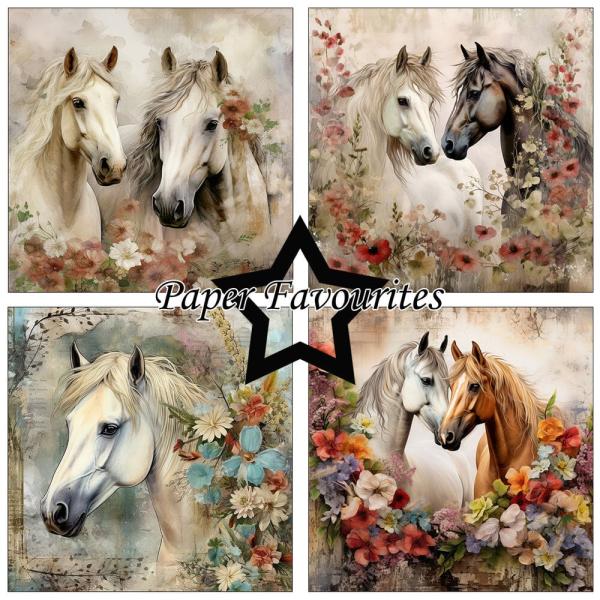 Paper Favourites - Designpapier "Horses and Flowers" Paper Pack 12x12 Inch 8 Bogen