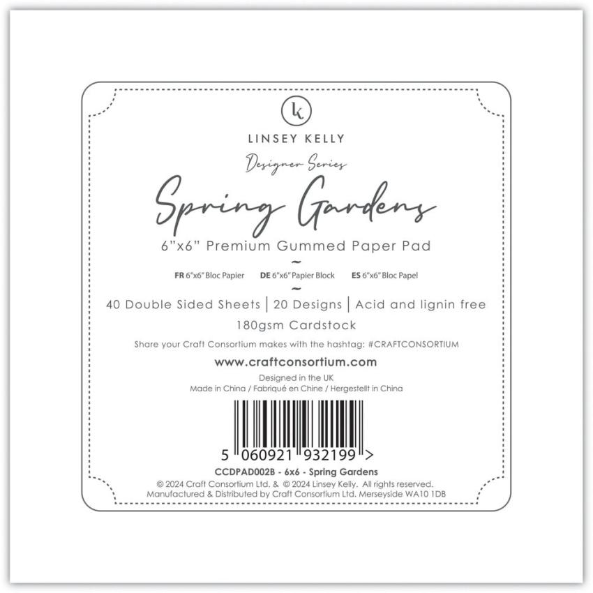 Craft Consortium - Designpapier "Spring Gardens" Paper Pad 6x6 Inch - 40 Bogen