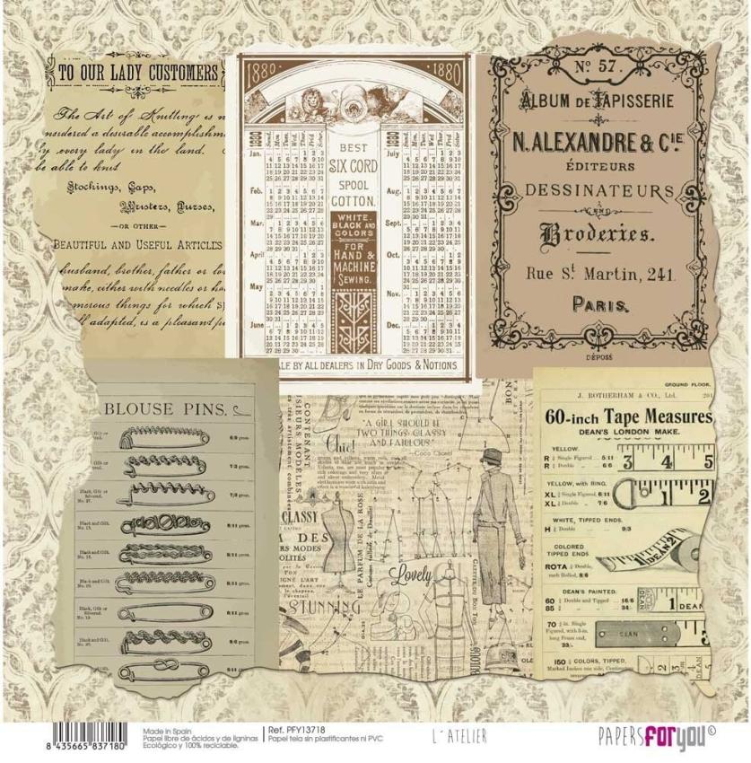 Papers For You - Leinwandpapier "L'Atelier" Paper Pack Canvas 30,5x31 cm - 8 Bogen 