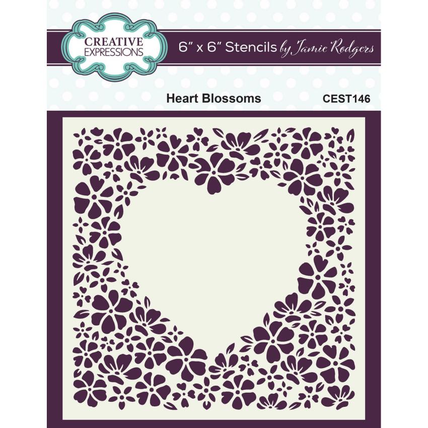 Creative Expressions - Schablone 6x6 Inch "Heart Blossoms" Stencil Design by Jamie Rodgers