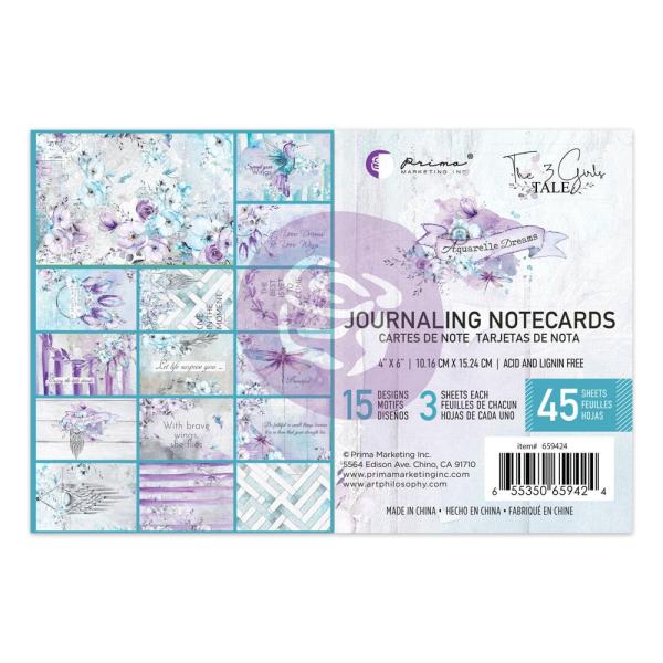 Prima Marketing - Designpapier "Aquarelle Dreams" Paper Pack - Journaling Cards 4x6 Inch - 45 Bogen