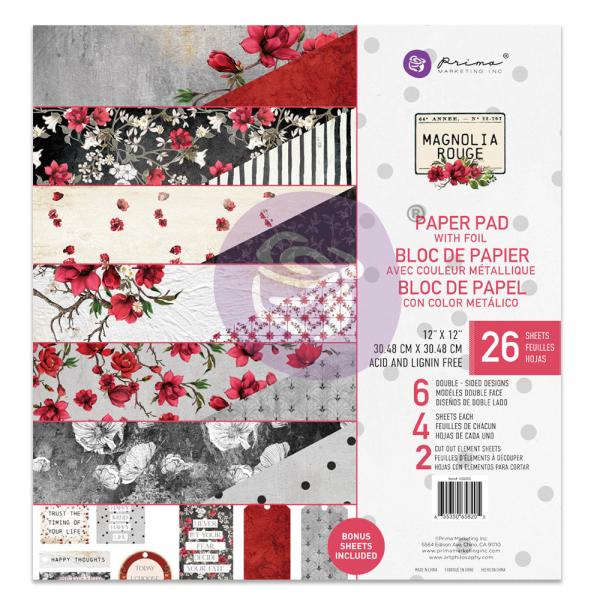 Prima Marketing - Designpapier "Magnolia Rouge" Paper Pack 12x12 Inch - 26 Bogen