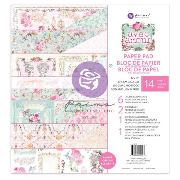 Prima Marketing - Designpapier "Avec Amour" Paper Pack 12x12 Inch - 14 Bogen