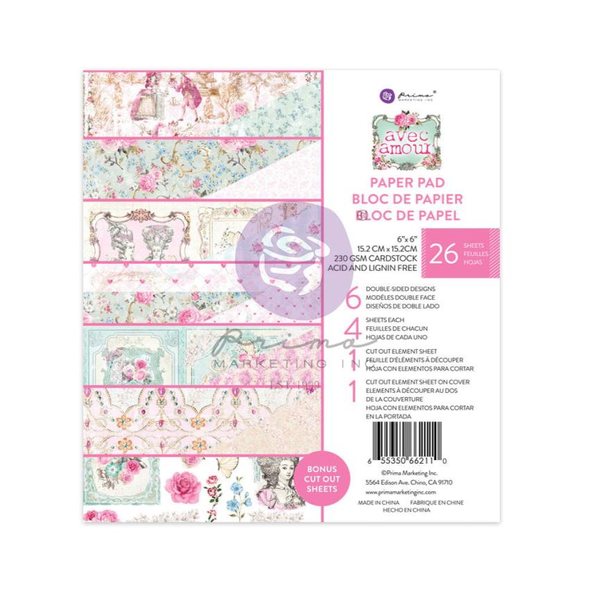 Prima Marketing - Designpapier "Avec Amour" Paper Pack 6x6 Inch - 26 Bogen