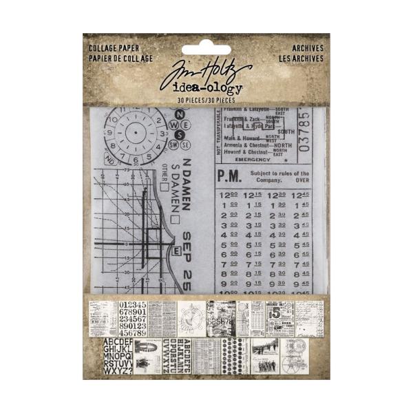 Tim Holtz - Idea Ology - Decoupage Papier "Collage Paper Archives" Paper Pack 5x6 Inch - 30 Bogen 