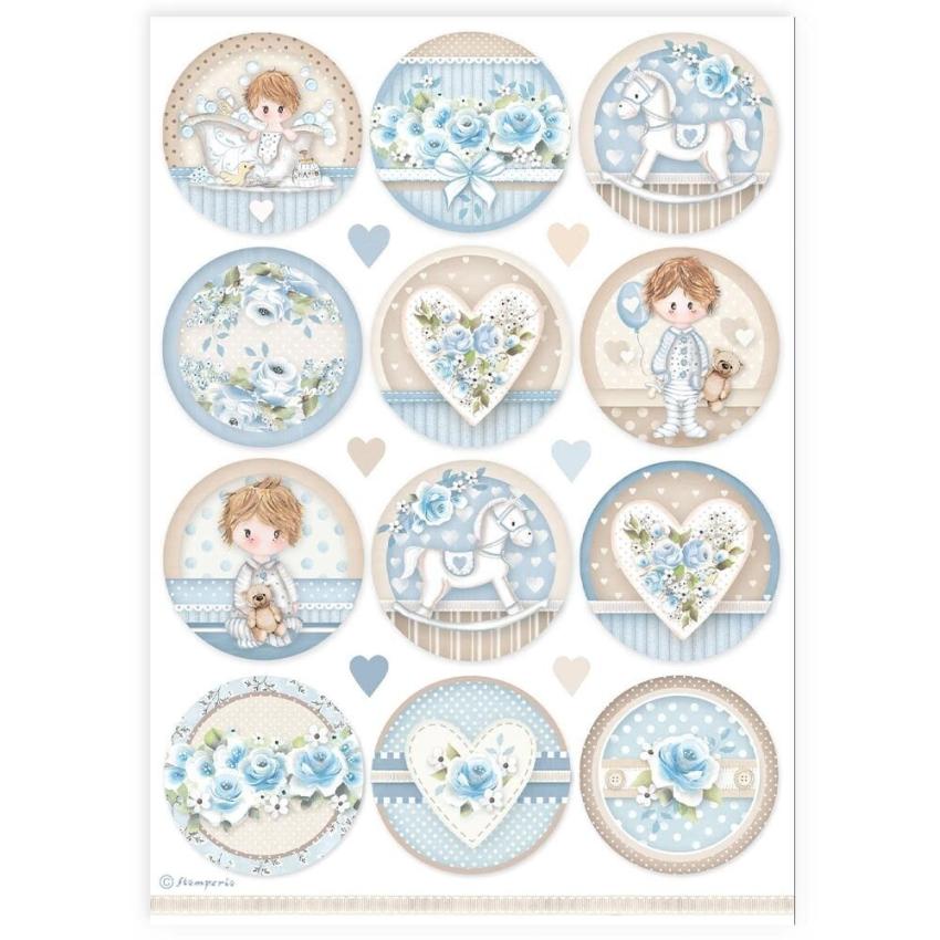 Stamperia - Decopatch Papier "Baby Boy Rounds" Decoupage A4 - 6 Bogen  