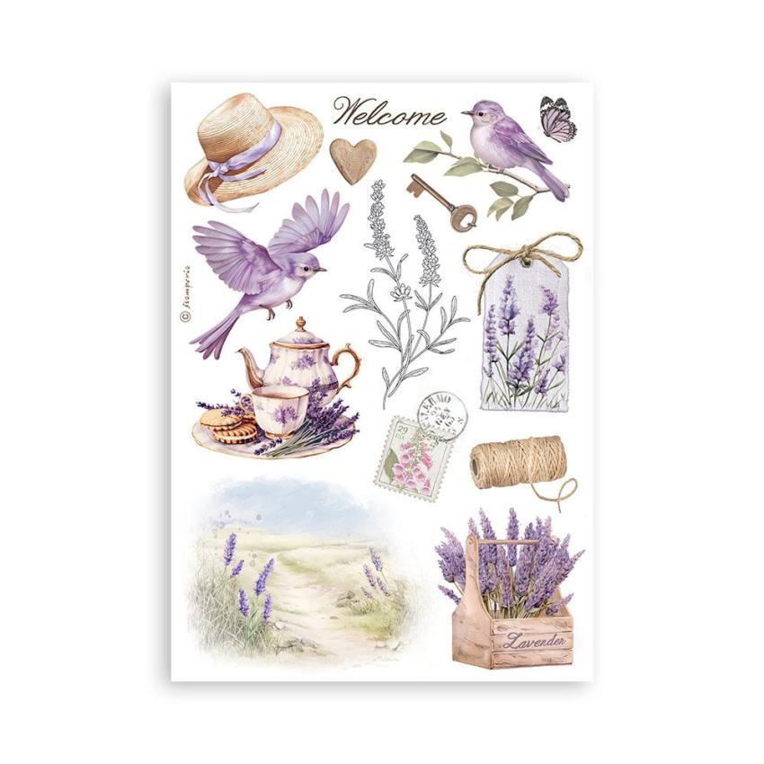 Stamperia - Washi Papier "Lavender" Washi Pad 14,8x21cm - 8 Bogen