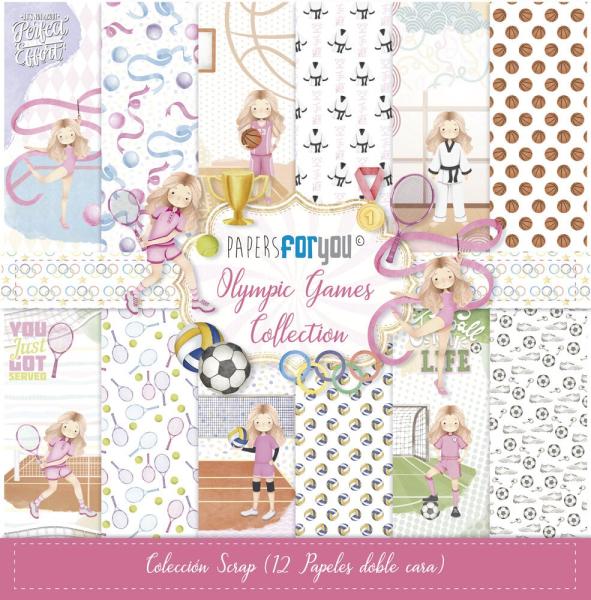 Papers For You - Designpapier "Olympic Games Niña Rubia" Scrap Paper Pack 30,5 x 32 cm - 12 Bogen