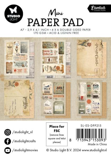 Studio Light - Designpapier "Vintage Memories" Mini Paper Pad 2,9x4,1 Inch - 24 Bogen