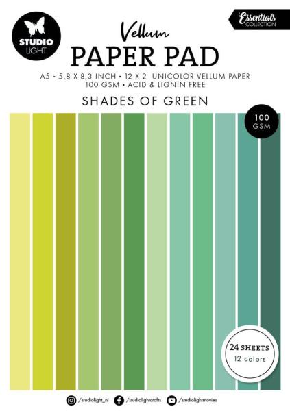 Studio Light - Pergamentpapier "Shades of Green" Vellum Paper Pad 5,8x8,3 Inch - 24 Bogen