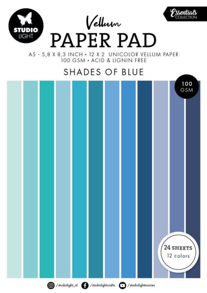 Studio Light - Pergamentpapier "Shades of Blue" Vellum Paper Pad 5,8x8,3 Inch - 24 Bogen