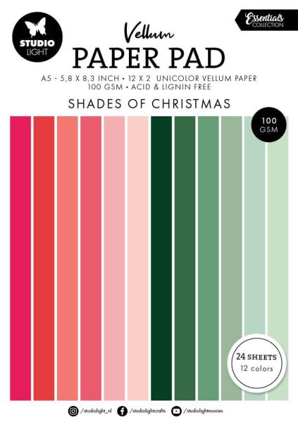 Studio Light - Pergamentpapier "Shades of Christmas" Vellum Paper Pad 5,8x8,3 Inch - 24 Bogen