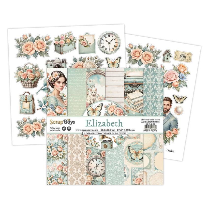 ScrapBoys - Designpapier "Elizabeth" Paper Pack 8x8 Inch - 12 Bogen