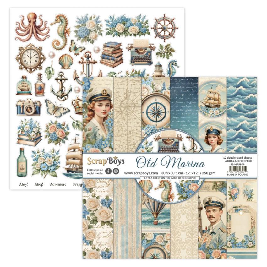 ScrapBoys - Designpapier "Old Marina" Paper Pack 12x12 Inch - 12 Bogen