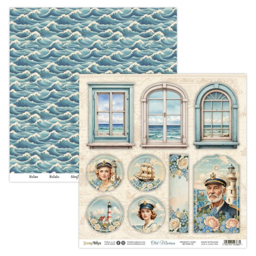 ScrapBoys - Designpapier "Old Marina" Paper Pack 12x12 Inch - 12 Bogen