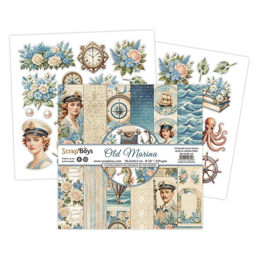 ScrapBoys - Designpapier "Old Marina" Paper Pack 8x8 Inch - 12 Bogen