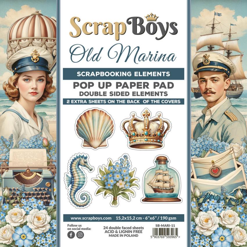 ScrapBoys - Stanzteile "Old Marina" Pop Up Paper Pack 6x6 Inch - 24 Bogen