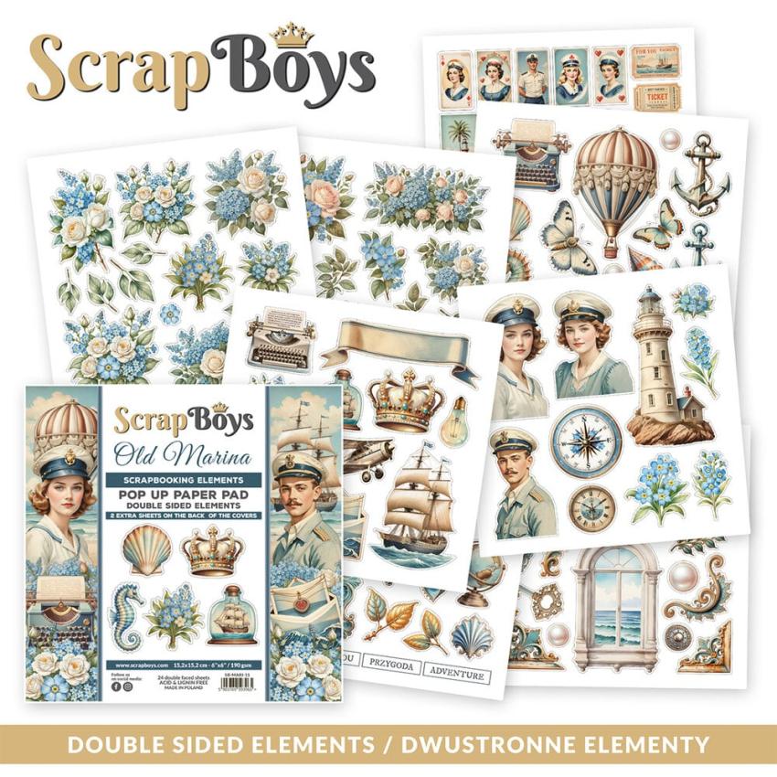 ScrapBoys - Stanzteile "Old Marina" Pop Up Paper Pack 6x6 Inch - 24 Bogen