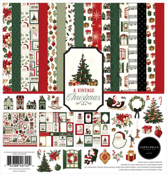 Carta Bella - Designpapier "A Vintage Christmas" Collection Kit 12x12 Inch - 12 Bogen  