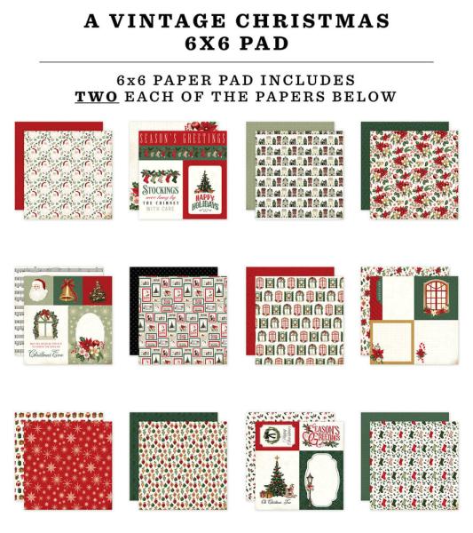 Carta Bella - Designpapier "A Vintage Christmas" Paper Pad 6x6 Inch - 24 Bogen