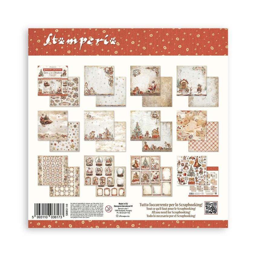 Stamperia - Designpapier "Gear up for Christmas" Paper Pack 8x8 Inch - 10 Bogen