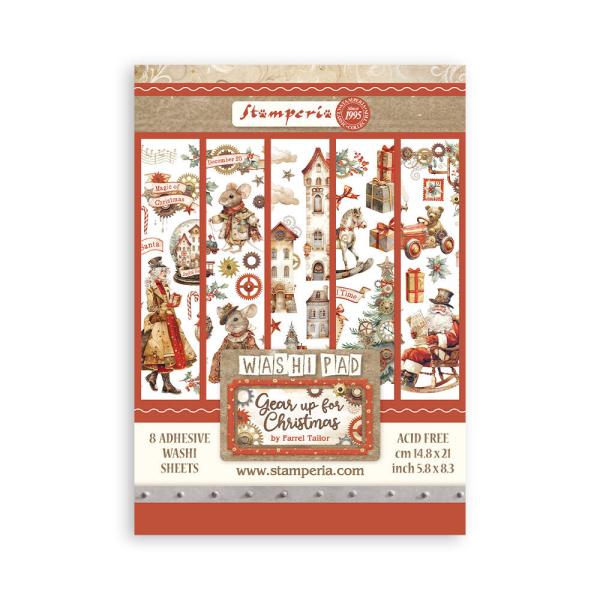 Stamperia - Washi Papier "Gear up for Christmas" Washi Pad 14,8x21cm - 8 Bogen