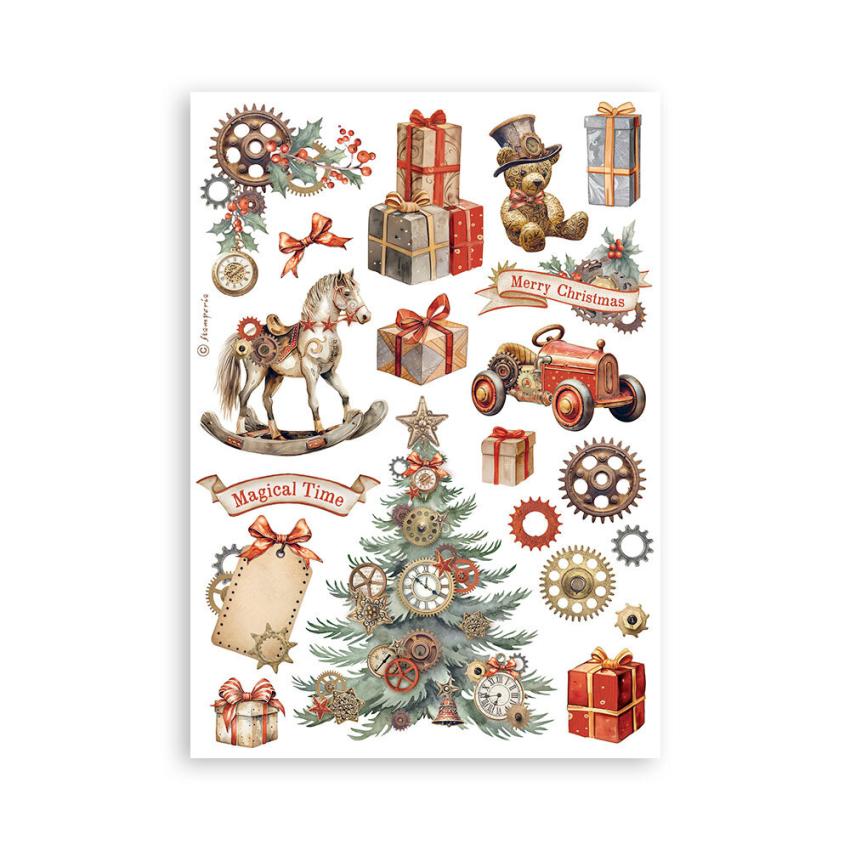 Stamperia - Washi Papier "Gear up for Christmas" Washi Pad 14,8x21cm - 8 Bogen