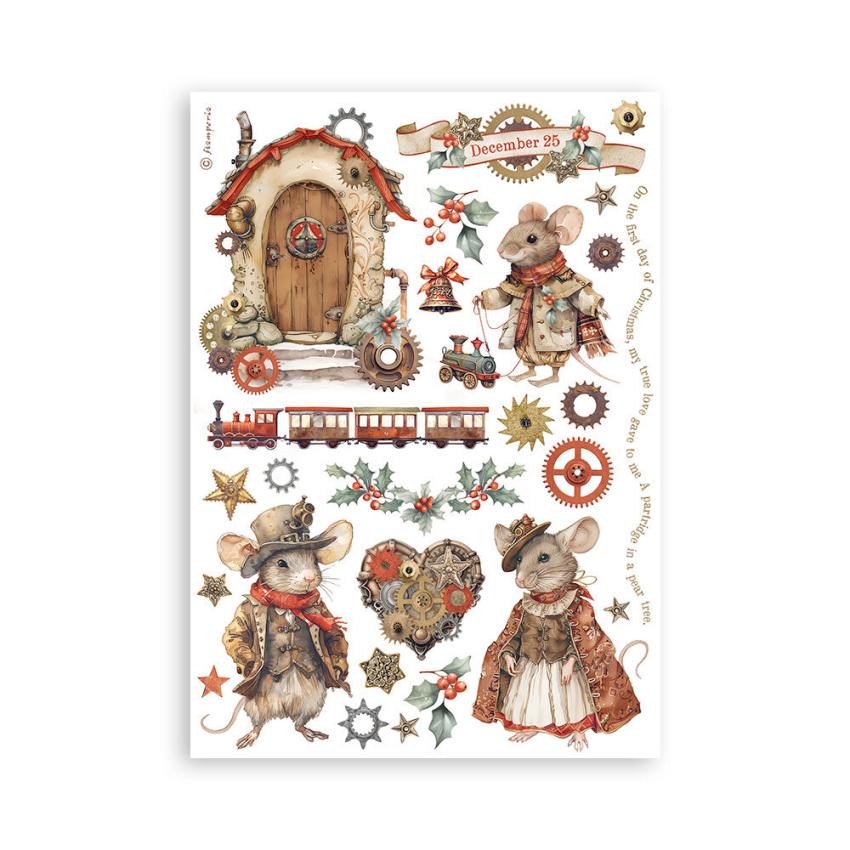 Stamperia - Washi Papier "Gear up for Christmas" Washi Pad 14,8x21cm - 8 Bogen