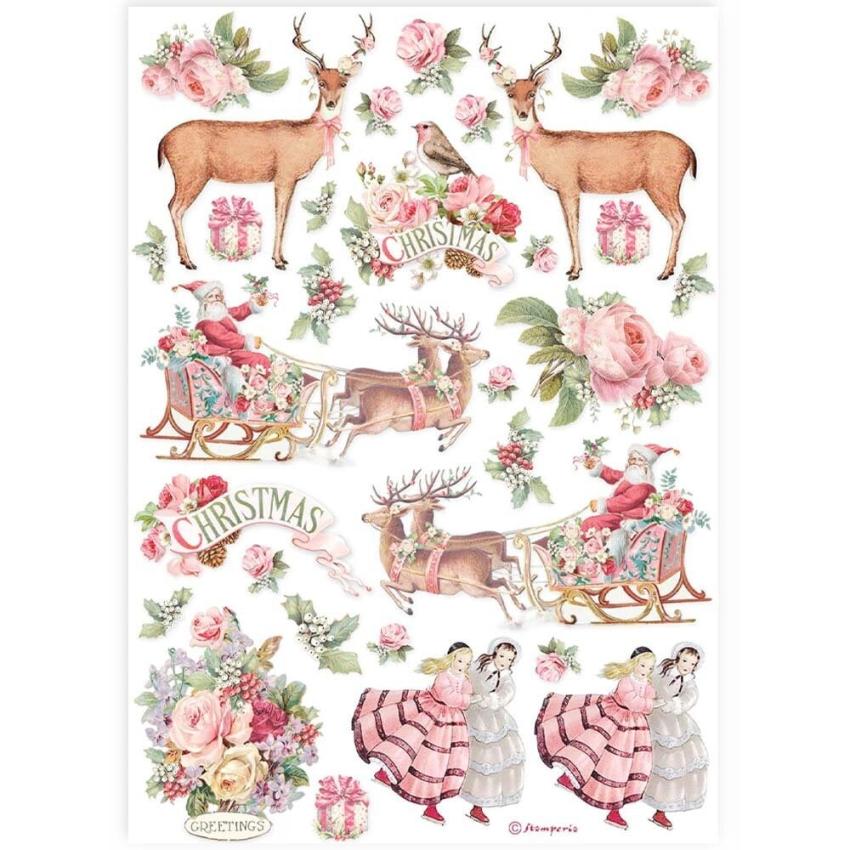 Stamperia - Decopatch Papier "Pink Christmas" Decoupage A4 - 6 Bogen  