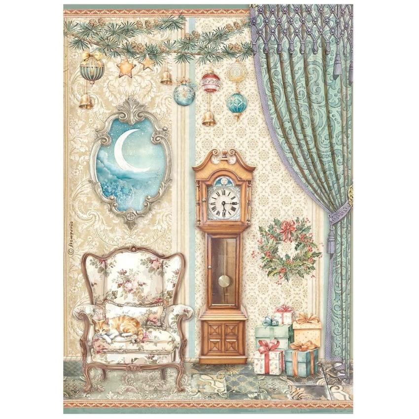 Stamperia - Decopatch Papier "Pendulum Clock and Chair" Decoupage A4 - 6 Bogen  