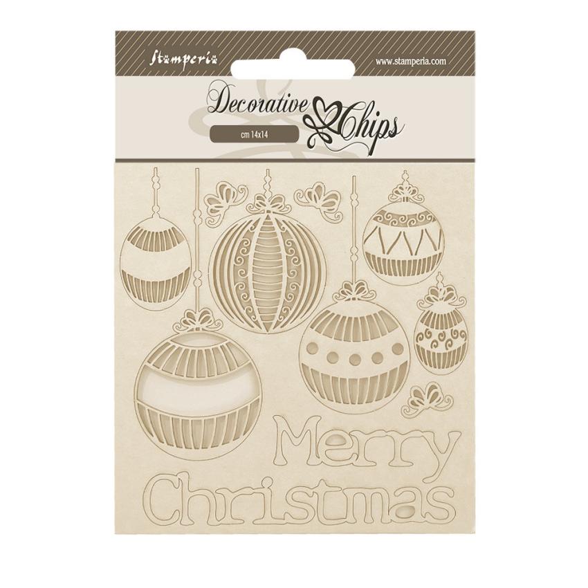 Stamperia - Holzteile 14x14 cm "Merry Christmas Balls" Decorative Chips