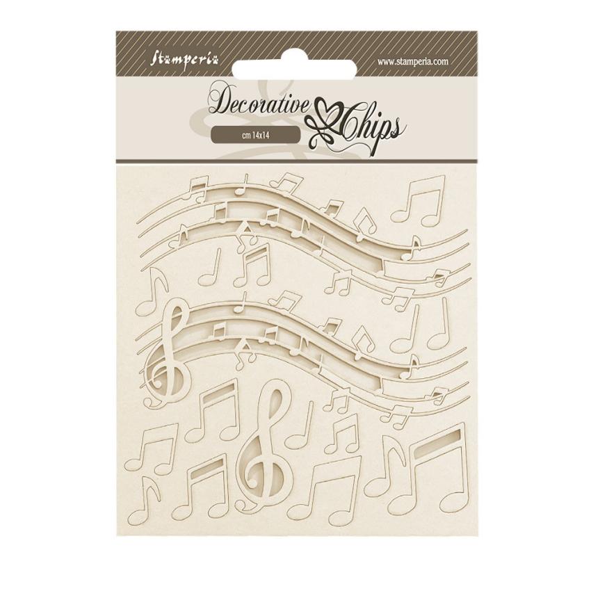 Stamperia - Holzteile 14x14 cm "Music" Decorative Chips