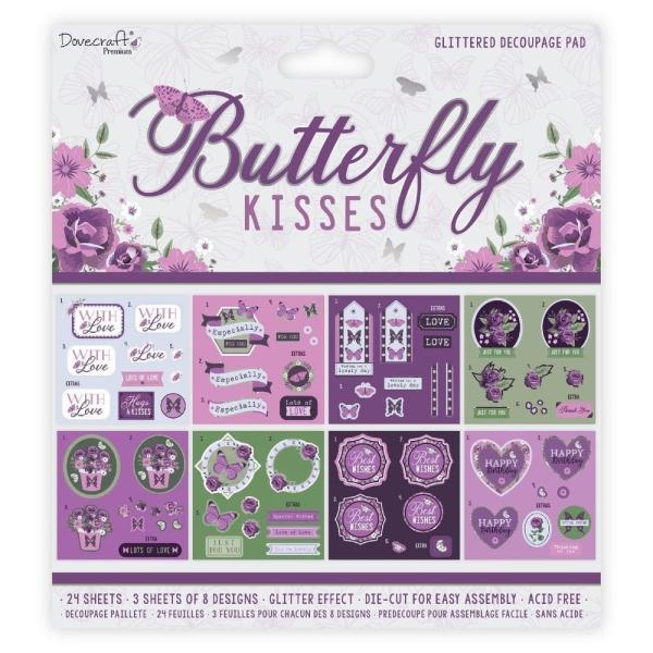 Dovecraft - Stanzteile "Butterfly Kisses" Die Cuts Decoupage Pad 8x8 Inch - 24 Bogen