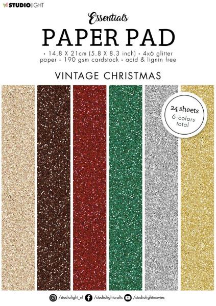 Studio Light - Glitzerpapier "Vintage Christmas" Glitter Paper Pad A5 - 36 Bogen