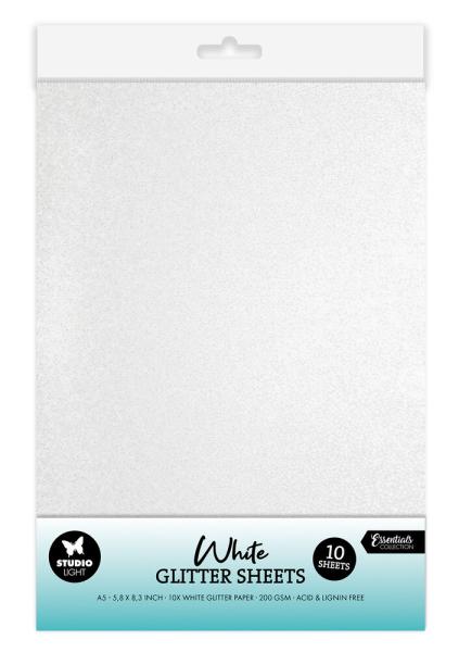 Studio Light - Glitzerpapier "White" Glitter Sheets A5 - 10 Bogen