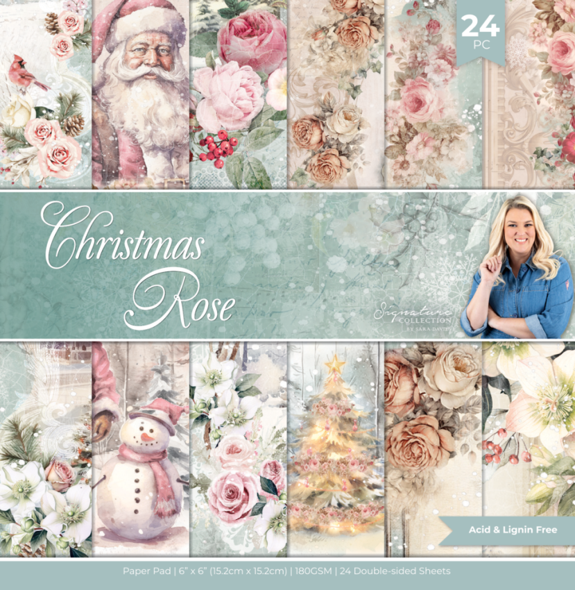 Crafters Companion - Designpapier "Christmas Rose" Paper Pack 6x6 Inch - 24 Bogen