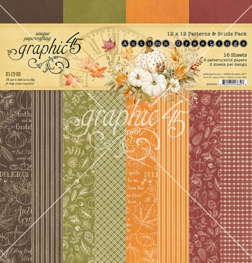 Graphic 45 - Designpapier "Autumn Greetings" Patterns & Solid Pad 12x12 Inch - 16 Bogen