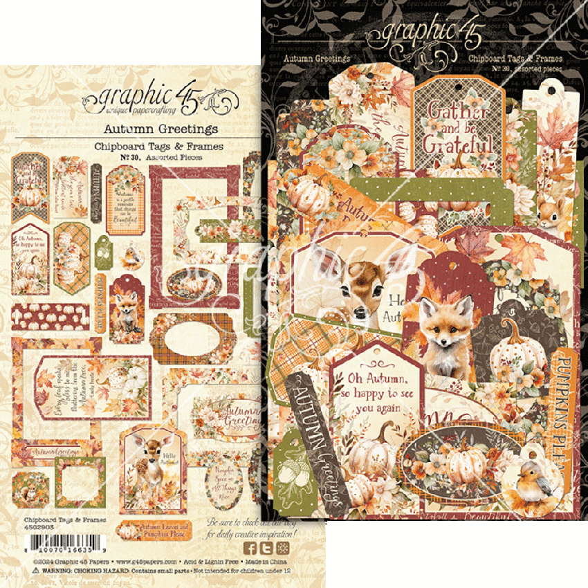 Graphic 45 - Stanzteile "Autumn Greetings" Chipboard Tags & Frames