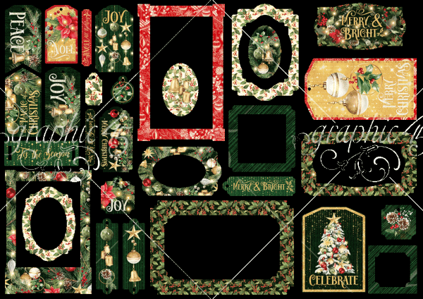 Graphic 45 - Stanzteile "Merry & Bright" Chipboard Tags & Frames